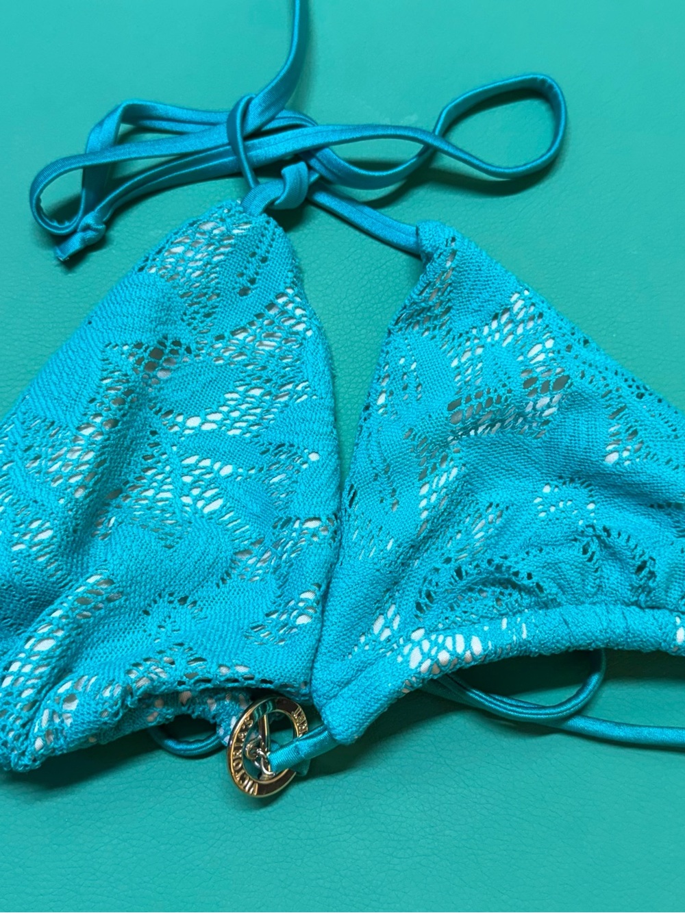 Victoria's Secret Turquoise Lace Bikini with Gold Hardware - Picture 2 of 6